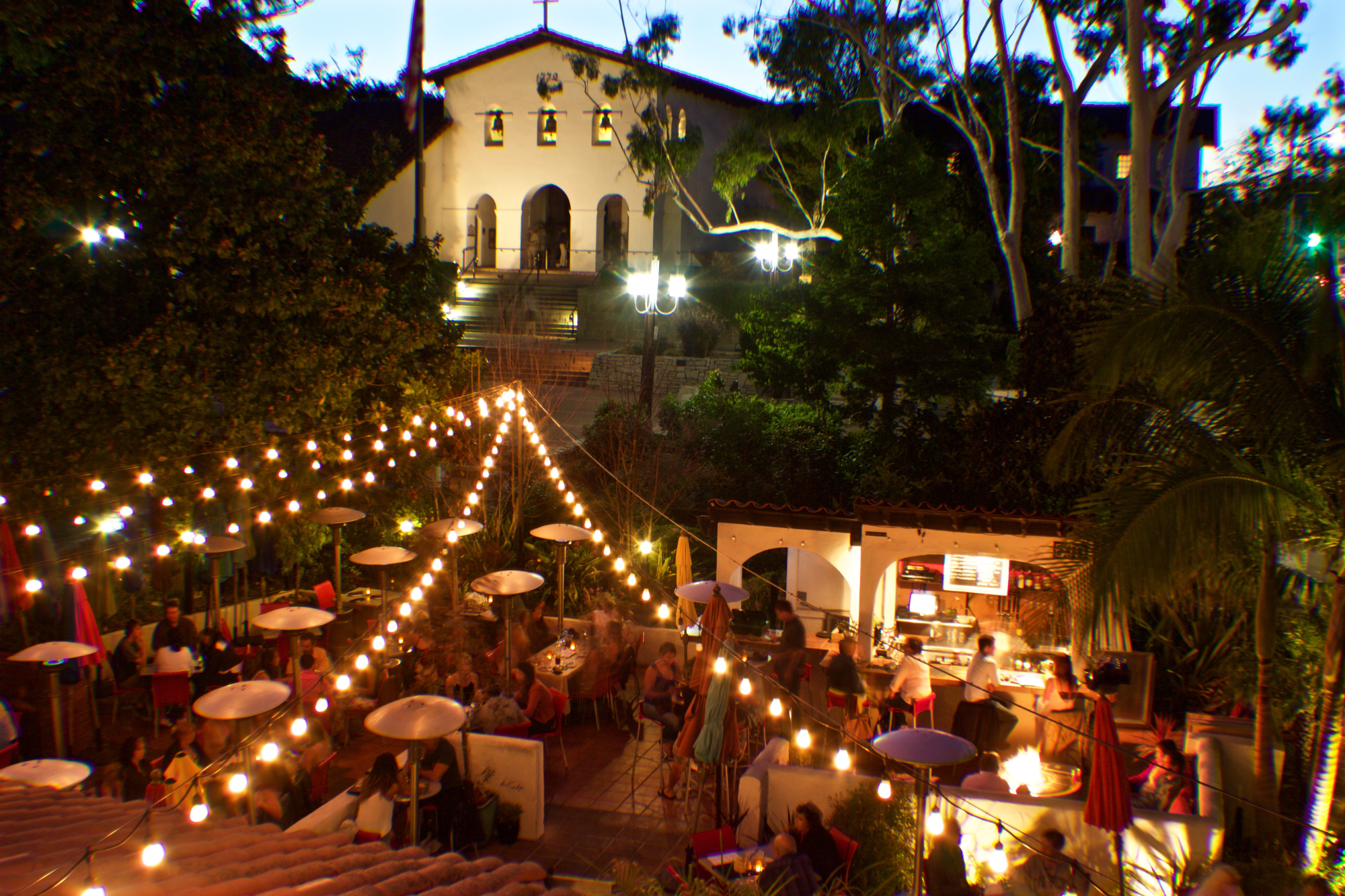 Luna Red restaurant patio at night